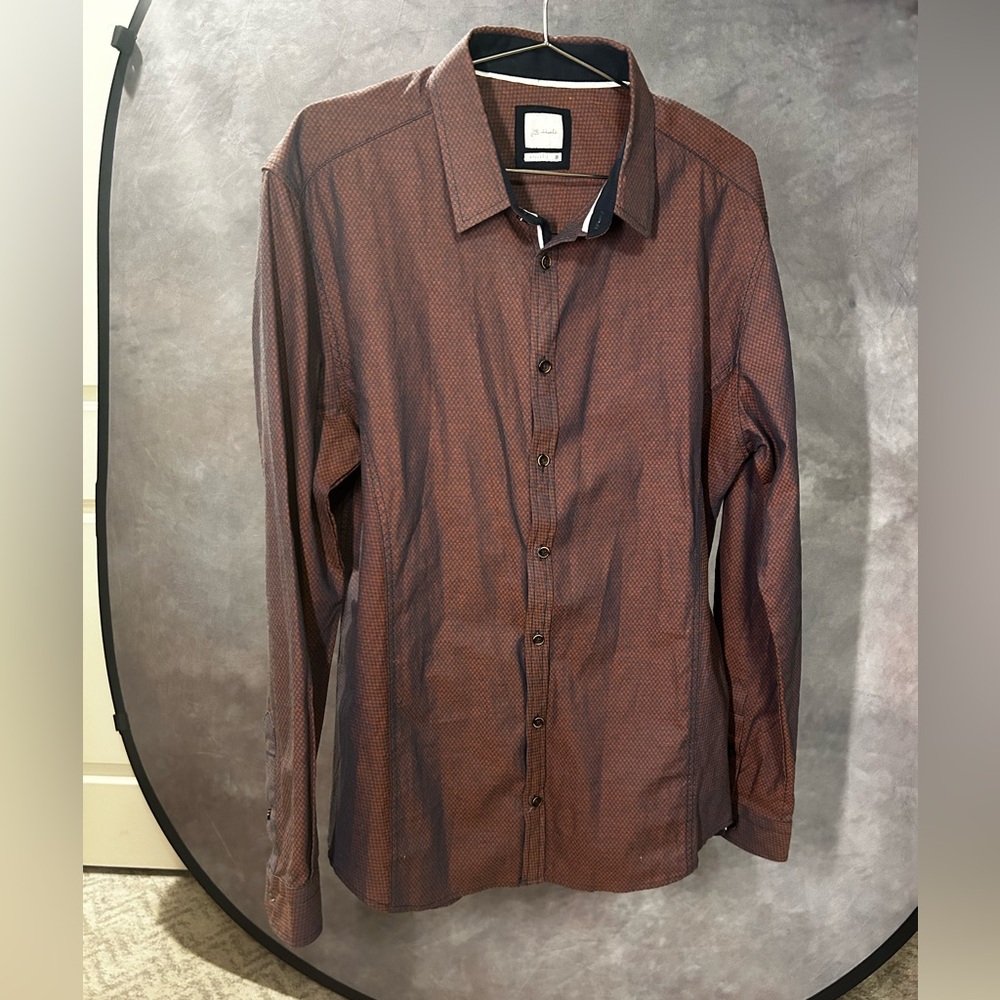 JB Holt Athletic Men's Rust and Blue Unique Eclectic Button-Up Shirt Large